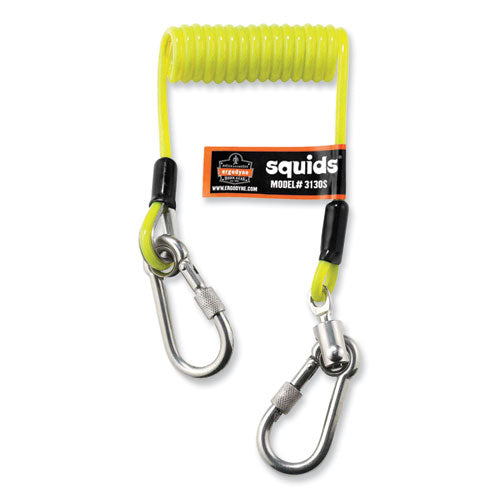 Squids 3130s Coiled Cable Lanyard With Carabiners, 2 Lb Max Working Capacity, 6.5" To 48" Long, Lime