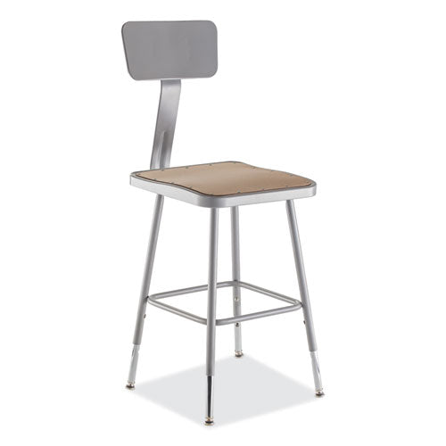 6300 Series Height Adjustable Hd Square Seat Steel Stool With Back, Supports Up To 500 Lb, 18"-26" Seat Height, Brown/gray