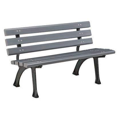 Recycled Plastic Benches With Back, 48" X 23" X 28", Gray Seat/back, Gray Base