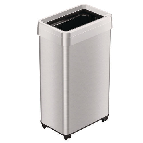 Open Top Trash Can With Wheels, 18 Gal, Plastic Stainless Steel, Silver