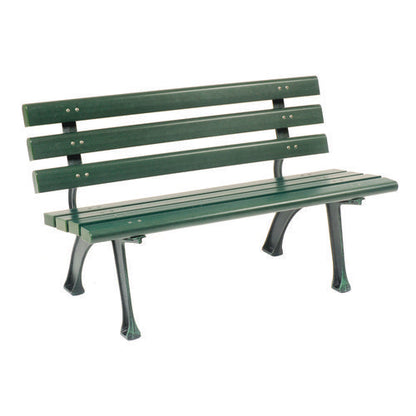 Recycled Plastic Benches With Back, 48" X 23" X 28", Green Seat/back, Green Base