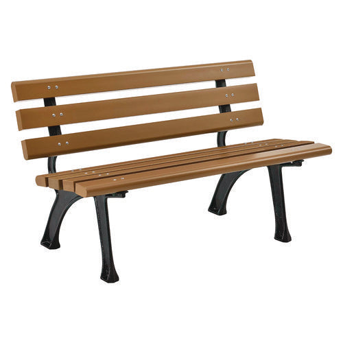 Recycled Plastic Benches With Back, 48" X 23" X 28", Tan Seat/back, Black Base