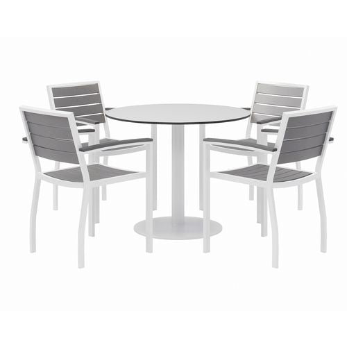 Eveleen Outdoor Patio Table, Four Gray Powder-coated Polymer Chairs, Round, 36" Dia X 29h, White