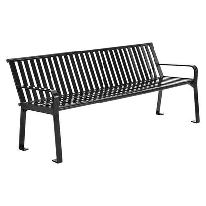 Steel Slat Benches With Back, 72" X 26" X 31", Black Seat/back, Black Base