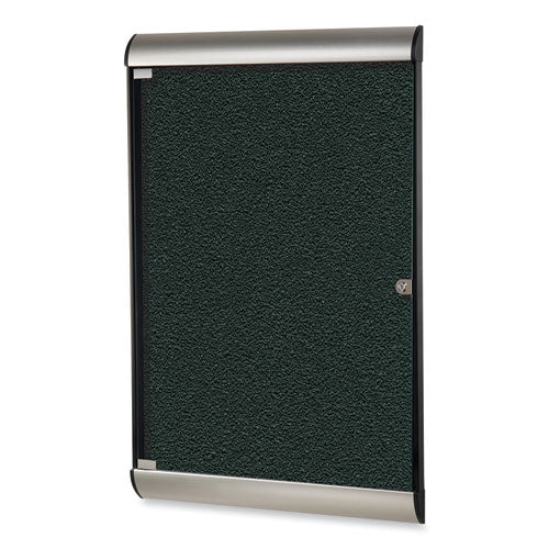 Silhouette 1 Door Enclosed Vinyl Bulletin Board With Satin Frame, 27.75" X 42.13", Ebony Surface, Black/satin Aluminum Frame