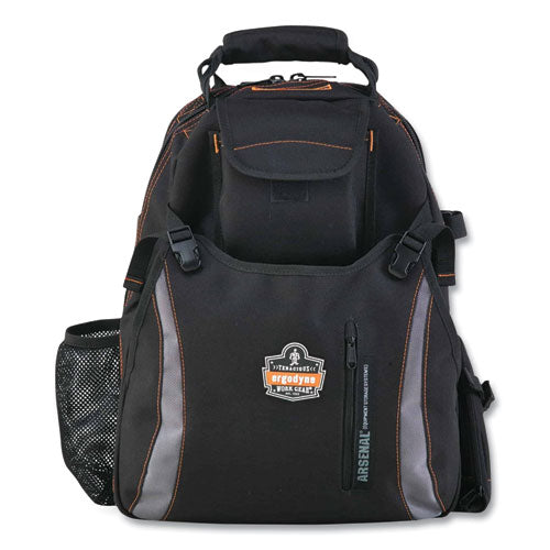 Arsenal 5843 Tool Backpack Dual Compartment, 26 Compartments, 8.5 X 13.5 X 18, Ballistic Polyester, Black/gray