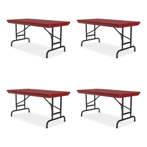 Adjustable Folding Table, Rectangular, 48" X 24" X 22" To 32", Red Top, Black Legs, 4/pallet