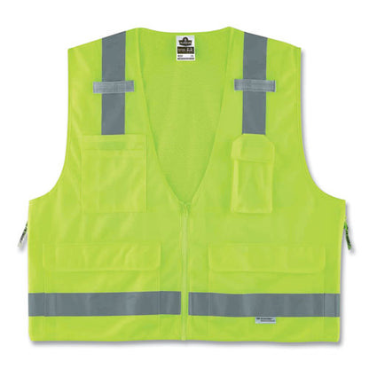 Glowear 8250z Class 2 Surveyors Zipper Vest, Polyester, 4x-large/5x-large, Lime