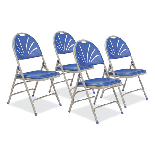 1100 Series Deluxe Fan-back Tri-brace Folding Chair, Supports Up To 500 Lb, Blue Seat, Blue Back, Gray Base, 4/carton