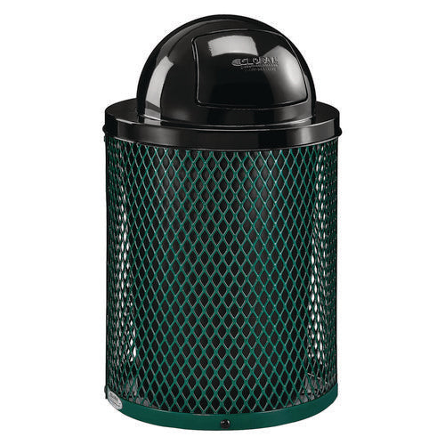 Outdoor Diamond Steel Trash Can, 36 Gal, Dome Lid, Green