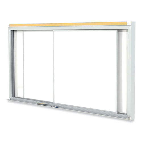 Horizontal Sliding Porcelain Magnetic Whiteboard, 120" X 48", White Surface, Satin Aluminum Frame