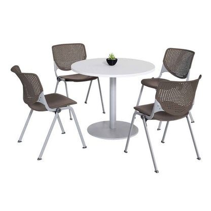 Pedestal Table With Four Brownstone Kool Series Chairs, Round, 36" Dia X 29h, Designer White