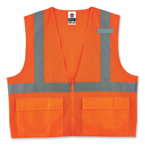 Glowear 8220z Class 2 Standard Mesh Zipper Vest, Polyester, Small/medium, Orange