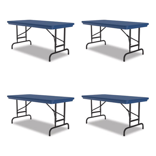 Adjustable Folding Table, Rectangular, 48" X 24" X 22" To 32", Blue Top, Black Legs, 4/pallet