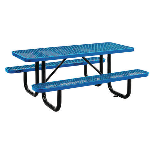 Expanded Steel Picnic Table, Rectangular, 72 X 62 X 29.5, Blue Top, Blue Base/legs