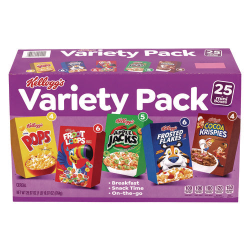 Cereal Assortment Pack, Assorted Flavors, Single Serve Box, 25/carton