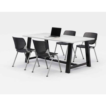 Midtown Dining Table With Four Black Kool Series Chairs, 36 X 72 X 30, Designer White