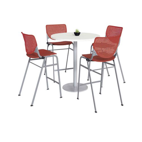 Pedestal Bistro Table With Four Coral Kool Series Barstools, Round, 36" Dia X 41h, Designer White