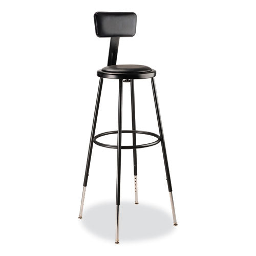 6400 Series Height Adjustable Heavy Duty Vinyl Padded Stool With Backrest, Supports 300 Lb, 32" To 39" Seat Height, Black