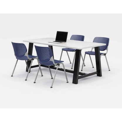 Midtown Dining Table With Four Navy Kool Series Chairs, 36 X 72 X 30, Designer White