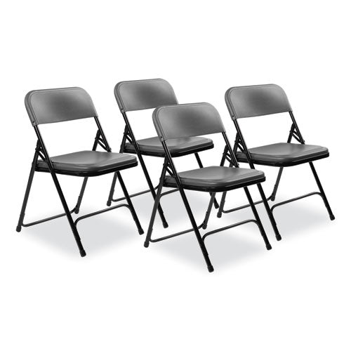 800 Series Plastic Folding Chair, Supports Up To 500 Lb, 18" Seat Height, Charcoal Seat, Charcoal Back, Black Base, 4/carton