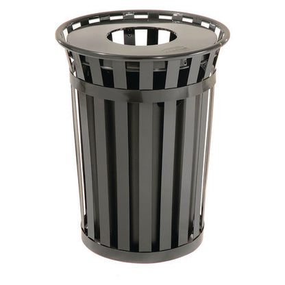 Outdoor Slatted Steel Trash Can, 36 Gal, Black