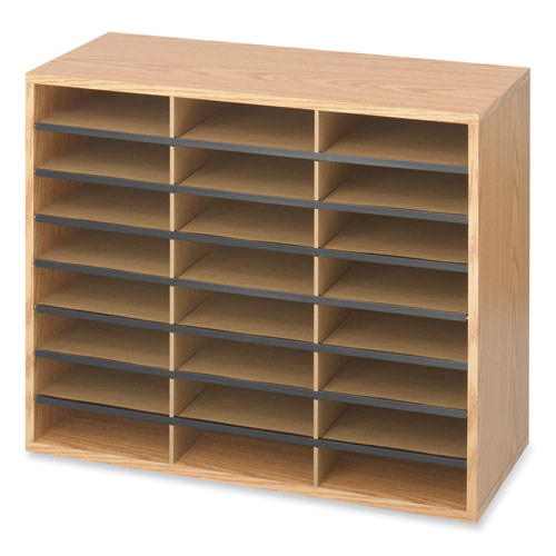 Wood/corrugated Literature Organizer, 24 Compartments, 29 X 12 X 23.5, Medium Oak