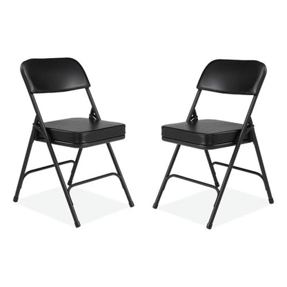 3200 Series 2" Vinyl Upholstered Double Hinge Folding Chair, Supports Up To 300 Lb, 18.5" Seat Height, Black, 2/carton