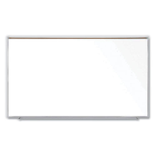 Magnetic Porcelain Whiteboard With Aluminum Frame And Maprail, 96.53" X 60.47", White Surface, Satin Aluminum Frame