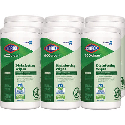 Ecoclean Disinfecting Wipes, 1-ply, 8 X 7, Unscented, White, 6/carton