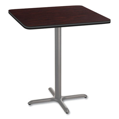 Cafe Table, 36w X 36d X 42h, Square Top/x-base, Mahogany Top, Gray Base