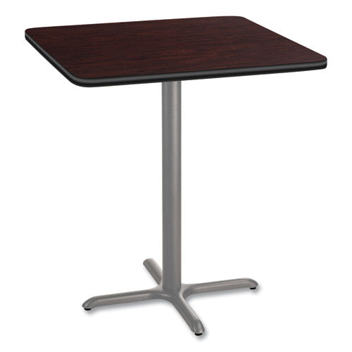 Cafe Table, 36w X 36d X 42h, Square Top/x-base, Mahogany Top, Gray Base