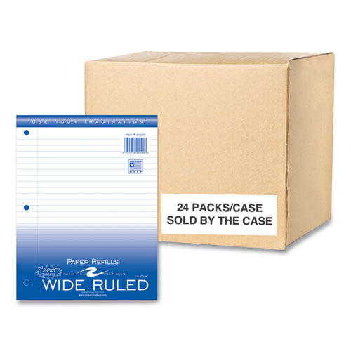 Loose Leaf Paper, 8 X 10.5, 3-hole Punched, Wide Rule, White, 200 Sheets/pack, 24 Packs/carton