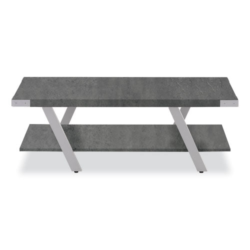 Coffee Table, Rectangular. 48 X 23.75 X 16, Stone Gray Top, Silver Base