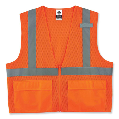 Glowear 8220z Class 2 Standard Mesh Zipper Vest, Polyester, Large/x-large, Orange