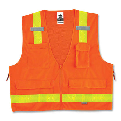 Glowear 8250zhg Class 2 Hi-gloss Surveyors Zipper Vest, Polyester, Large/x-large, Orange