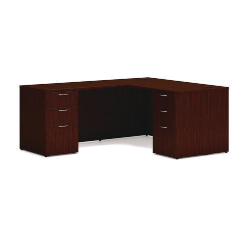 Mod L-station Double Pedestal Desk Bundle, 60" X 72" X 29", Traditional Mahogany