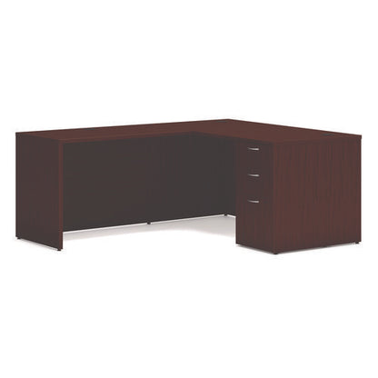 Mod L-station Single Pedestal Desk Bundle, 60" X 72" X 29", Mahogany