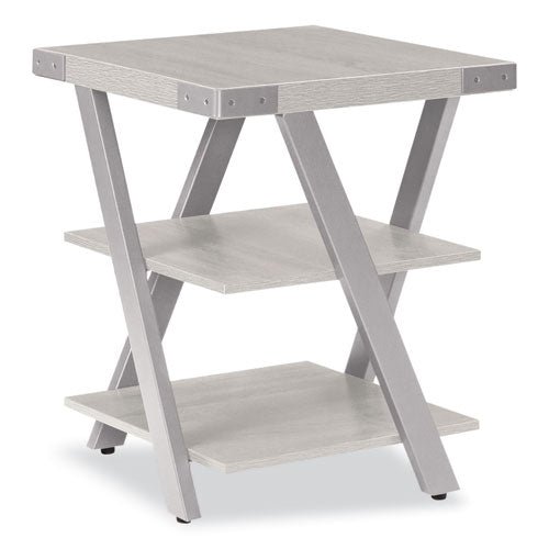 End Table, Square, 20 X 20 X 25, White Ash Top, Silver Base