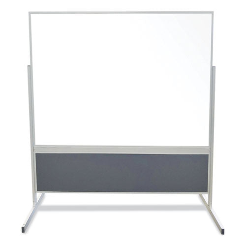 Double-sided Magnetic Porcelain Whiteboard And Vinyl Tackboard, 50.5" X 72.88", White/ivory Surface, Satin Aluminum Frame