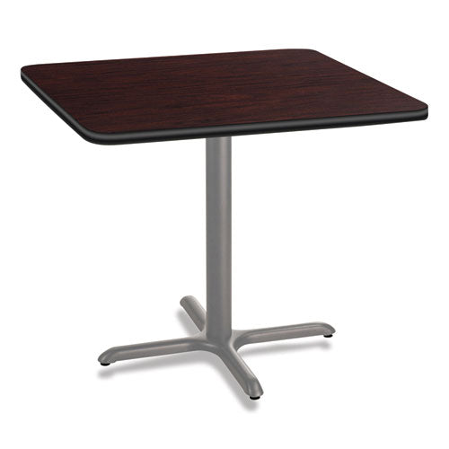 Cafe Table, 36w X 36d X 30h, Square Top/x-base, Mahogany Top, Gray Base