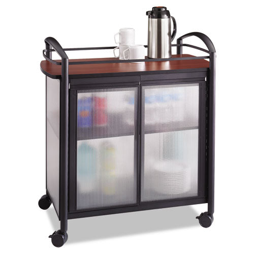 Impromptu Refreshment Cart/machine Stand, Engineered Wood, 3 Shelf, 34 X 21.25 X 36.5, Cherry/black