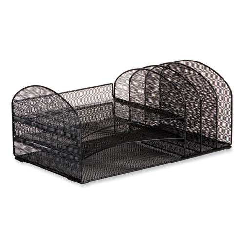 Onyx Mesh Desk Organizer With Three Horizontal And Upright Sections, Letter Size Files, 19.62 X 11.32 X 8.5, Black