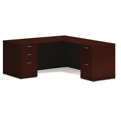 Mod L-station Double Pedestal Desk Bundle, 66" X 72" X 29", Traditional Mahogany