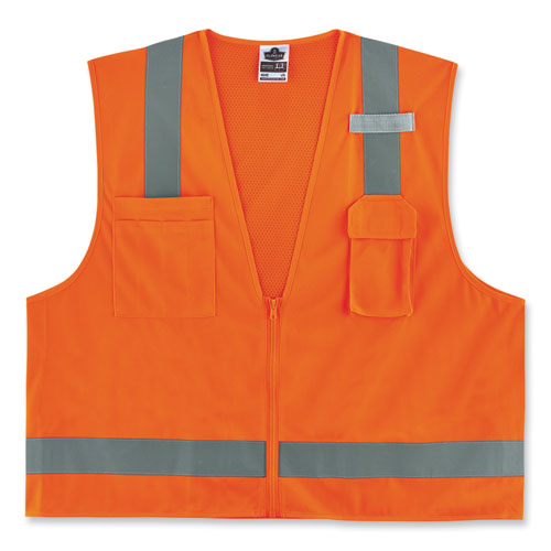 Glowear 8249z-s Single Size Class 2 Economy Surveyors Zipper Vest, Polyester, Small, Orange