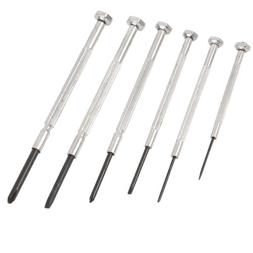 Precision Screwdriver Set, Six-piece, Phillips/slotted, Assorted Lengths, Polished Steel Handles