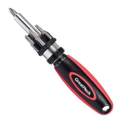 Ratcheting Screw/nut Driver Set, Phillips/slotted/star Bits, 7" Long, Black/red