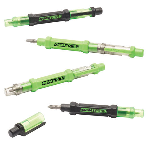 6-way Pen-style Screw/nut Driver, Phillips/slotted Bits, Metric Sockets, 5.38" Long, Black/green, Green/clear, 4/pack