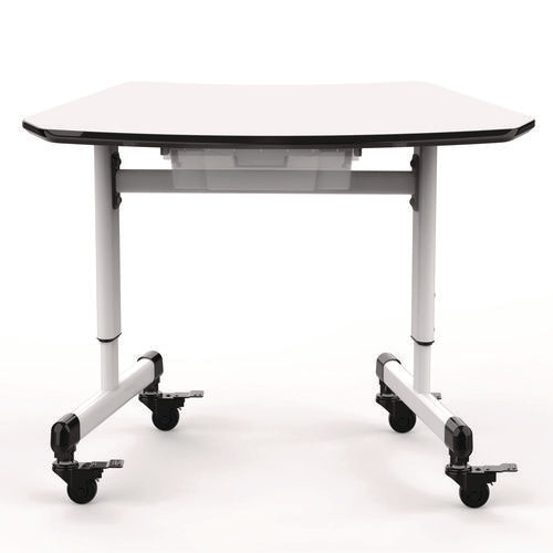 Height-adjustable Trapezoid Student Desk With Drawer, 60.25 X 21 X 32 To 38, White