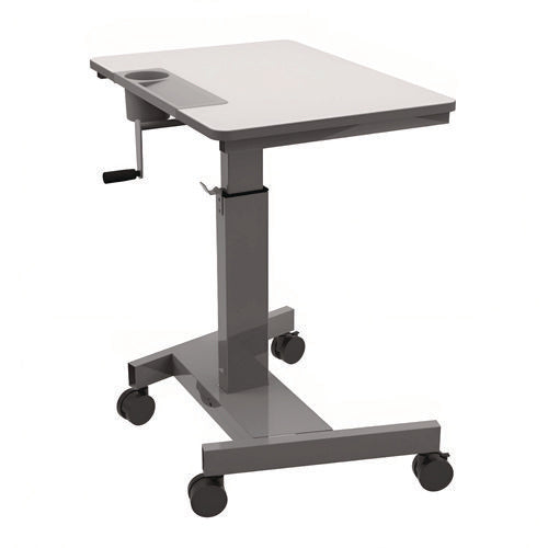 Sit Stand Student Desk With Crank Handle, 27.5 X 19.5 X 26.25 To 42, White/gray